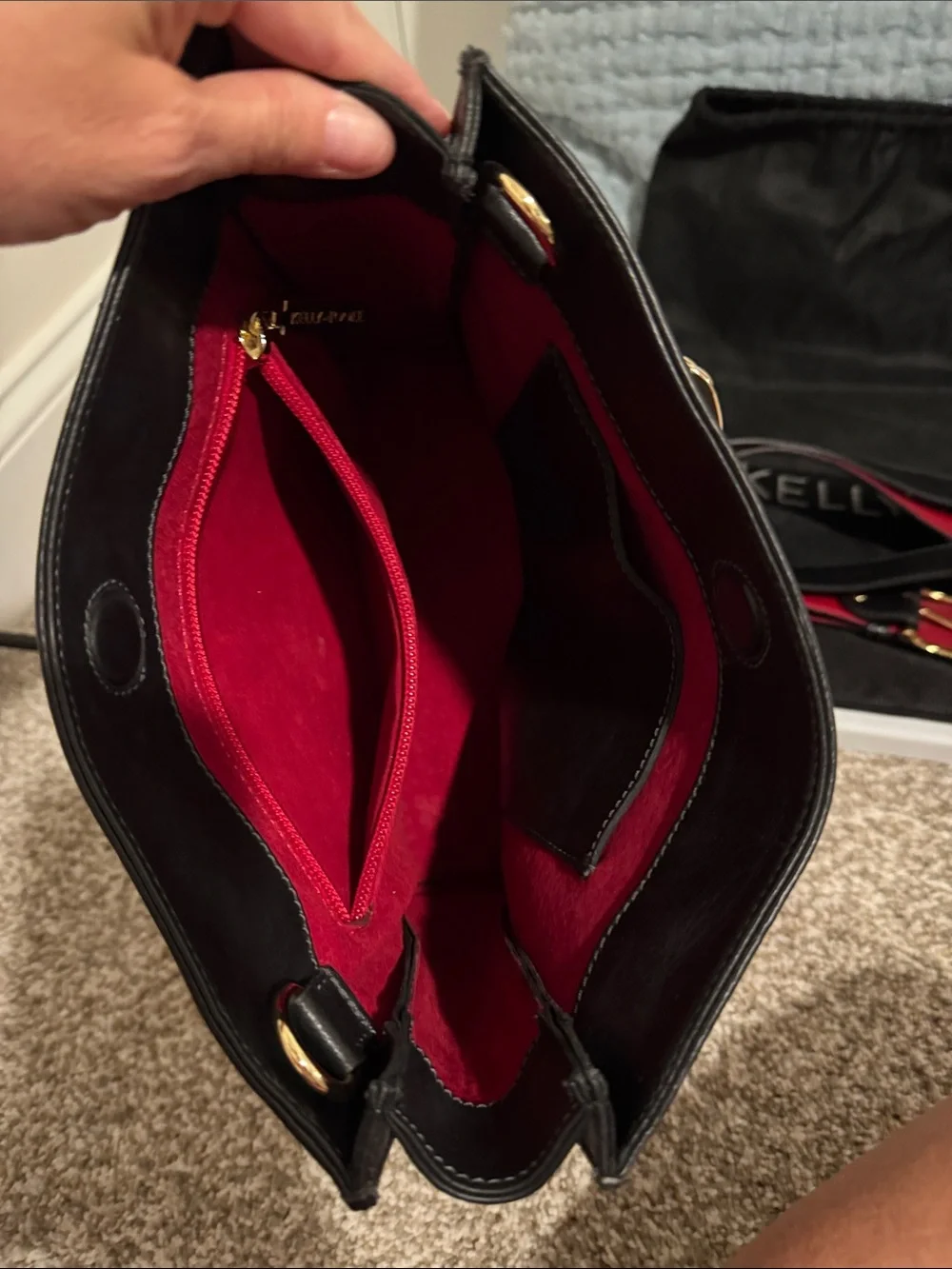 Kelly -Tooke Black Leather Shoulder Bag with Gold Chain Accent